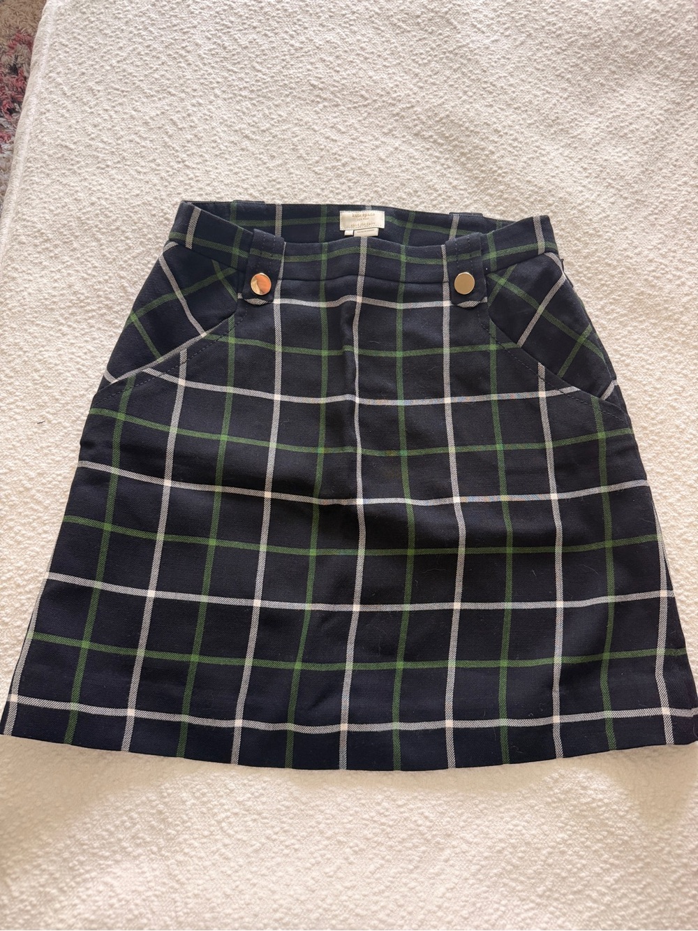 kate spade Navy and Green Windowpane Plaid Mini Skirt